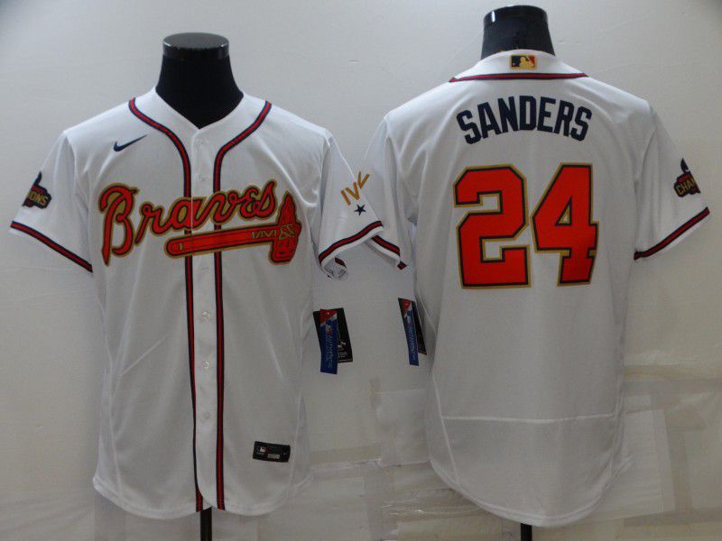 Men Atlanta Braves #24 Sanders White Gold Elite Nike 2022 MLB Jersey->atlanta braves->MLB Jersey